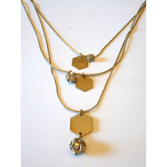 Ann Taylor Loft Women's Antique Gold Hexagon Fireball Tiered necklace NWT 34.5 - Picture 3 of 4